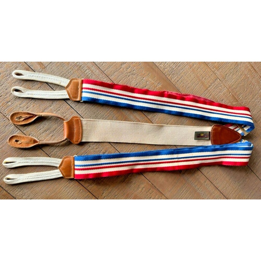 Trafalgar Red White Blue Button On Suspenders Braces Vintage America Patriotic